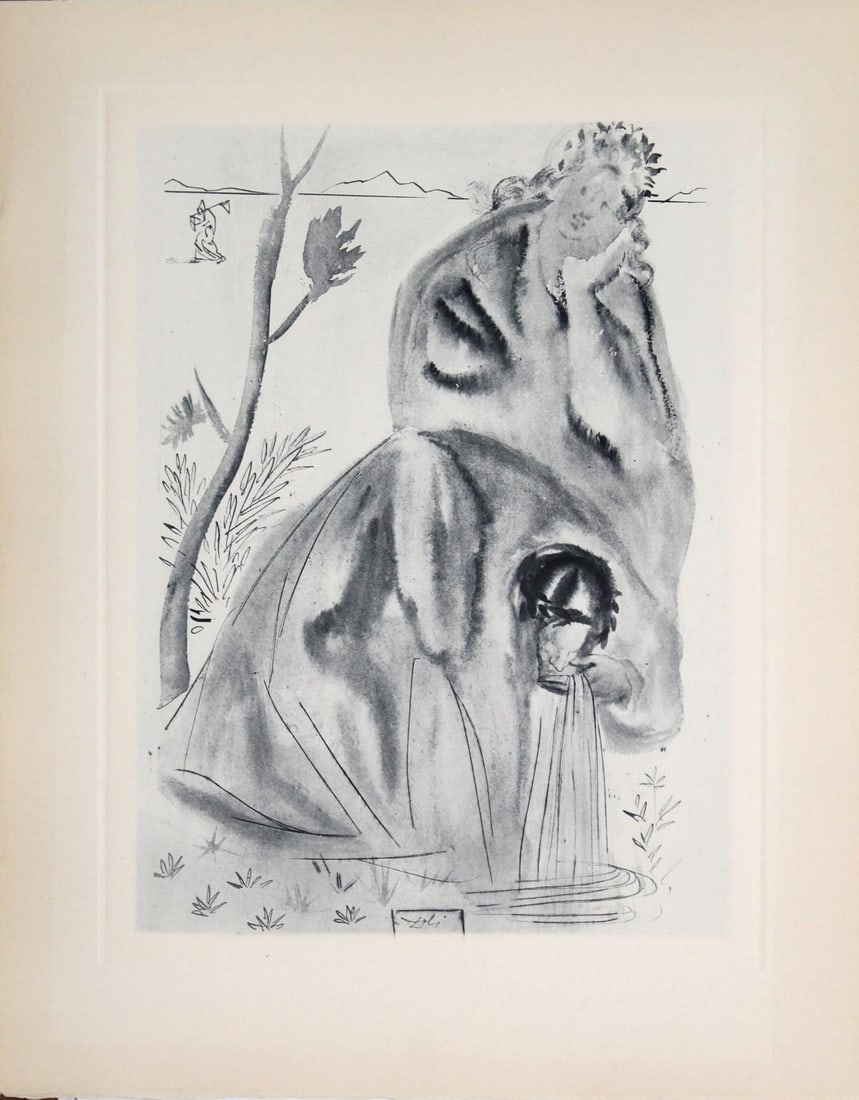 Salvador Dali - The Source: Artist: Salvador Dali Title: The Source Year: 1964 Dimensions: 10.25in. by 13in. Edition: From the rare limited edition of 165 in blue/gray Publisher: Les Heures Claires Paris Suite: The Divine