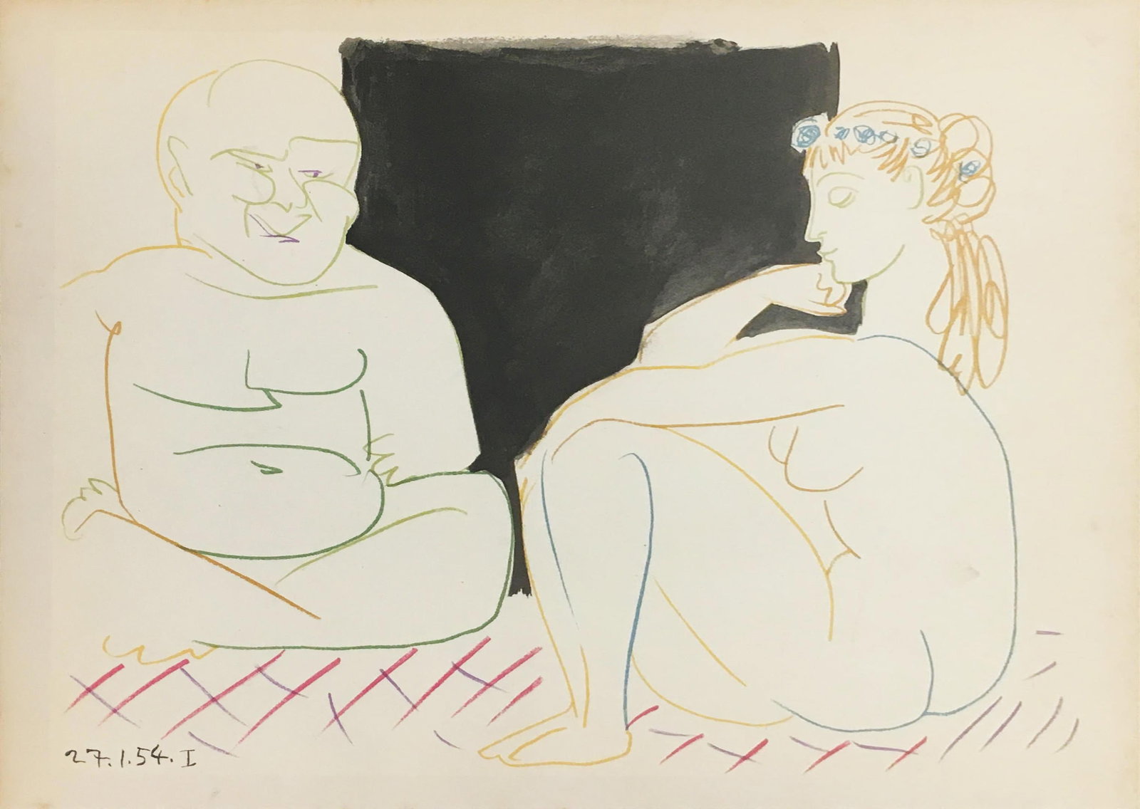 Pablo Picasso - Unitled (27.1.54 I): Artist: Pablo Picasso Title: Unitled (27.1.54 I) Year: 1954 Dimensions: 10in. by 13in. Edition: From the rare limited edition Publisher: Mourlot Freres Suite: La Comedie Humaine Medium: Original