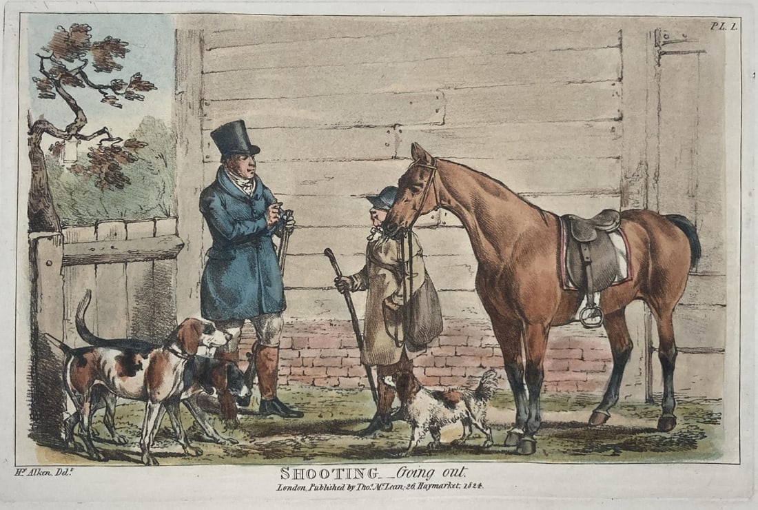 Henry Alken - Shooting Going out: Artist: Henry Alken Title: Shooting Going out Year: 1825 Dimensions: 10in. by 14. Edition: From the Rare Limited Edition Publisher: Howlett and Brimmer Suite: The National Sports of Great Britain
