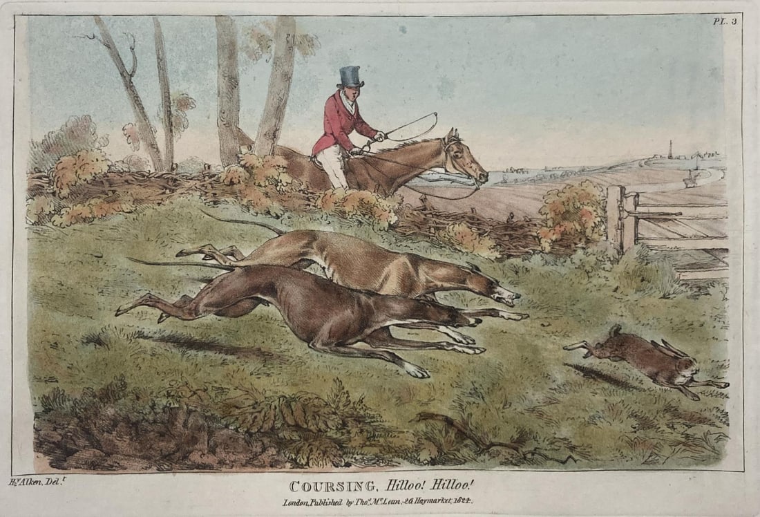 Henry Alken - Coursing Hillee: Artist: Henry Alken Title: Coursing Hillee Year: 1825 Dimensions: 10in. by 14. Edition: From the Rare Limited Edition Publisher: Howlett and Brimmer Suite: The National Sports of Great Britain