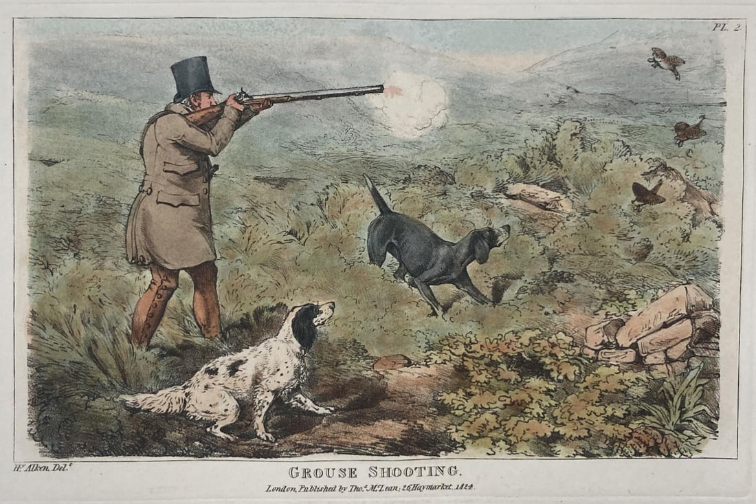 Henry Alken - Grouse Shooting: Artist: Henry Alken Title: Grouse Shooting Year: 1825 Dimensions: 10in. by 14. Edition: From the Rare Limited Edition Publisher: Howlett and Brimmer Suite: The National Sports of Great Britain
