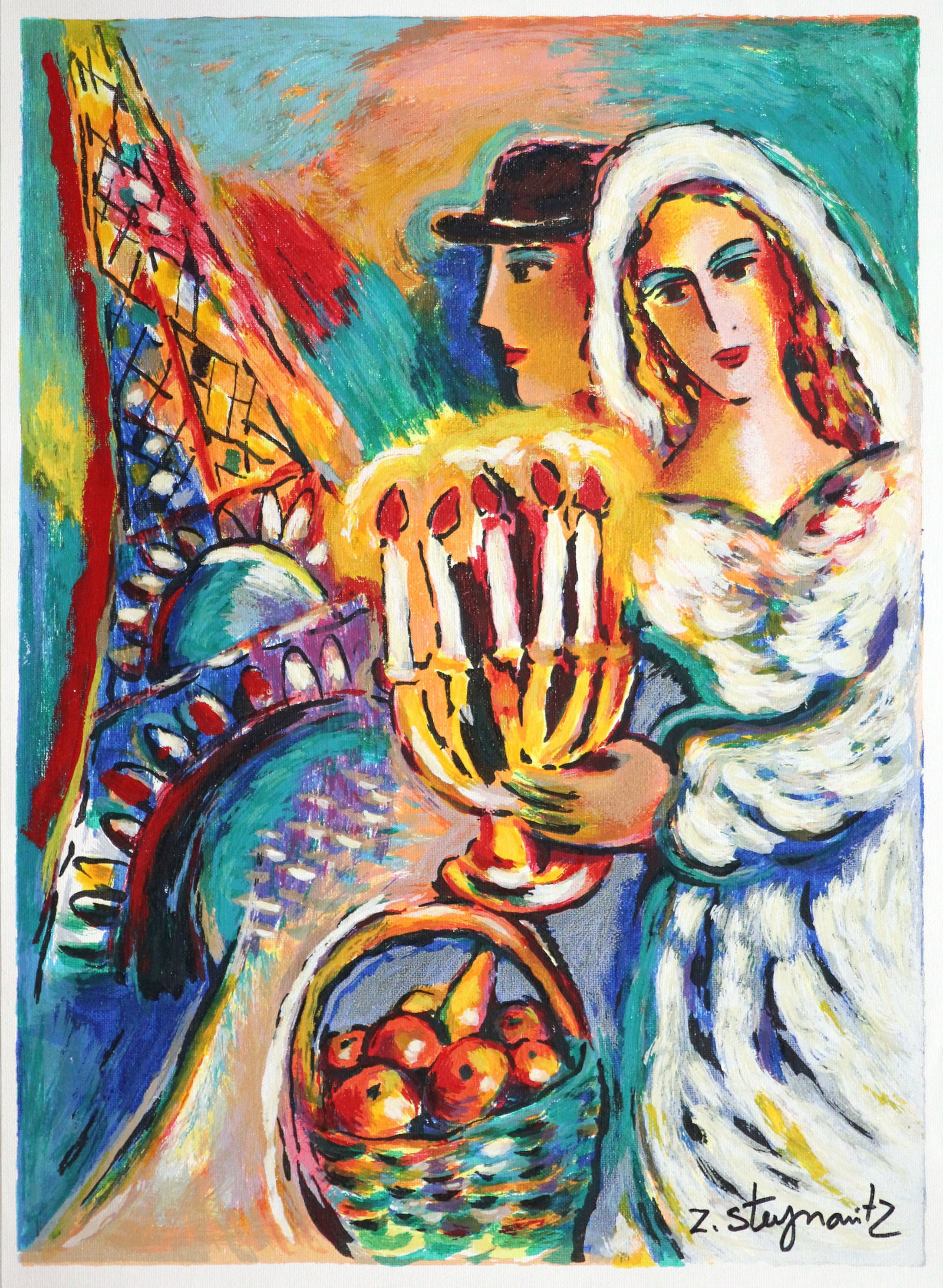 Zamy Steynovitz - Jewish Wedding in Paris: Artist: Zamy Steynovitz Title: Jewish Wedding in Paris Dimensions: 20 7/8 x 15 7/8 in. Edition: From the rare limited edition of 150 Medium: Original lithgoraph on canvas Condition: Excellent