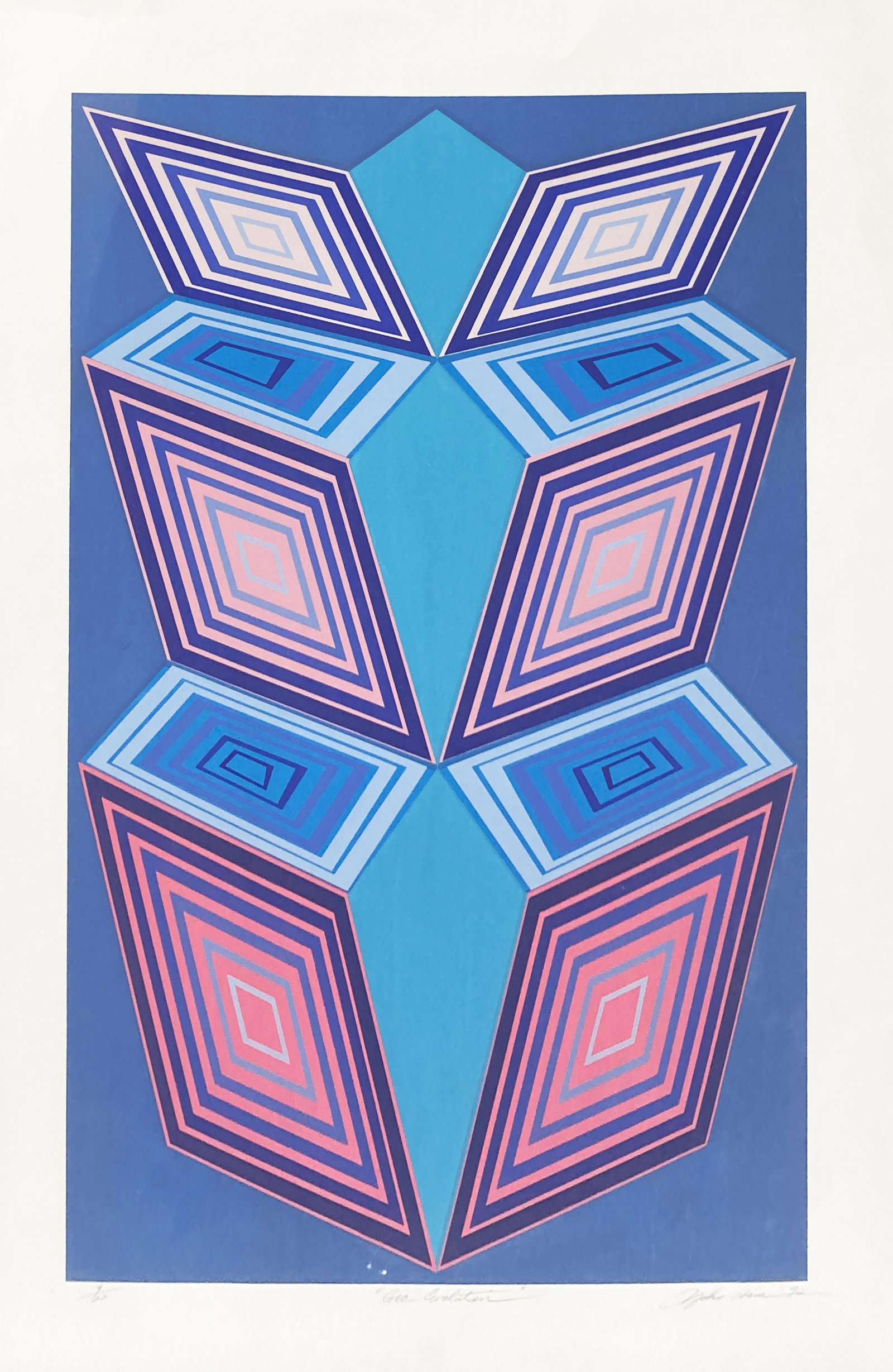 Unknown Artist - Geo Evolution: Artist: Unknown Artist Title: Geo Evolution Year: 1972 Dimensions: 28.5in. by 22.5in. Edition: From the rare limited edition of 22 Medium: Lithograph Condition: Excellent Signature Details: Hand