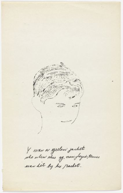 Andy Warhol - Letter Y: Artist: Andy Warhol Title: Untitled 2 Year: 1953 Dimensions: 9.5in. by 6in. Edition: From the rare limited edition of approx. 100 Publisher: Andy Warhol New York Suite: A is an Alphabet Medium: