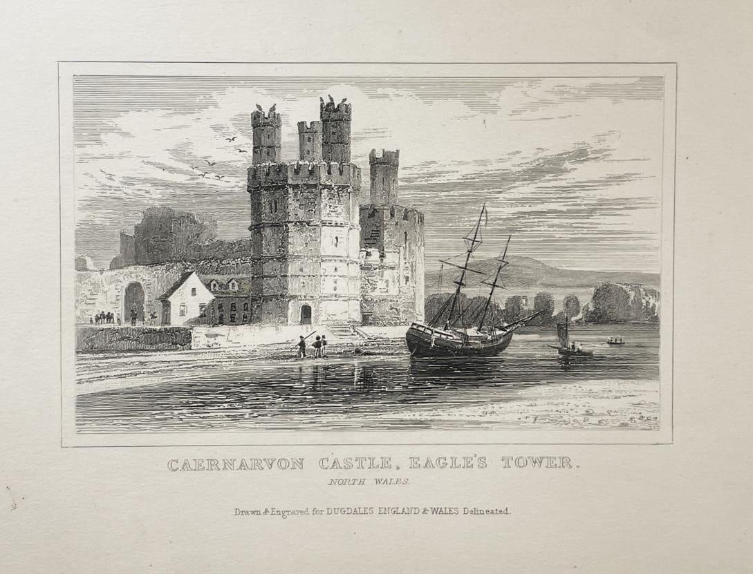 Antique Print Thomas Dugdale - Caernarvon Castle Eagles Tower (1 of 1)