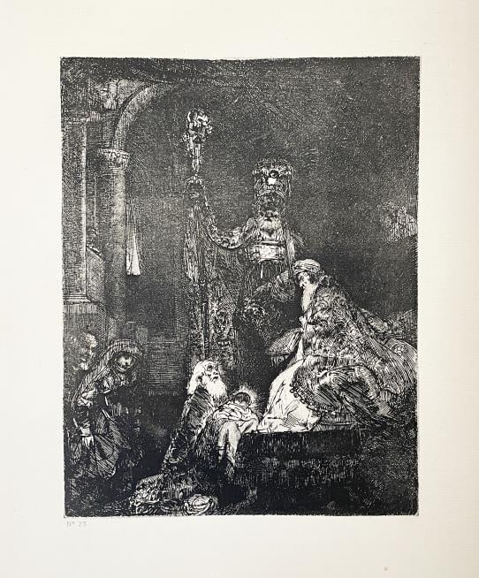 Rembrandt van Rijn - Presentation Au Temple (After): Artist: Rembrandt van Rijn Title: Presentation Au Temple Year: 1897 Dimensions: 17 5/8in. by 12 3/8in. Edition: From the rare limited edition of 500 Publisher: