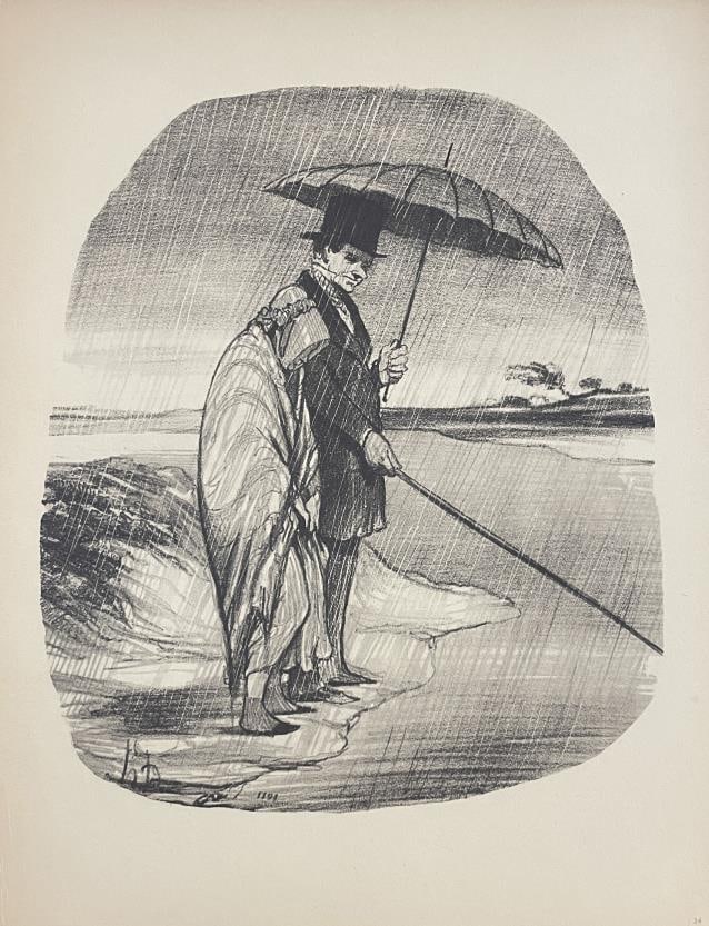 Honore Daumier - Only a Little Longer: Artist: Honore Daumier Title: Only a Little Longer Year: 1945 Dimensions: 13in. by 9 3/4in. Edition: From the rare limited edition Publisher: Pantheon New York Suite: Hunting and Fishing Medium: