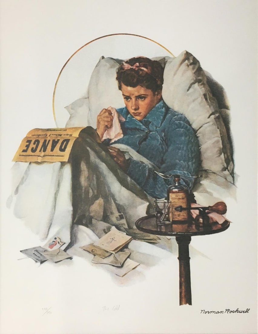 Norman Rockwell (After) - The Cold: Artist: Norman Rockwell (After) Title: The Cold Dimensions: 27 3/8in. by 20in. Edition: Numbered from the Rare Limited Edition of 750 Medium: Offset Lithograph in Colors Condition: Excellent