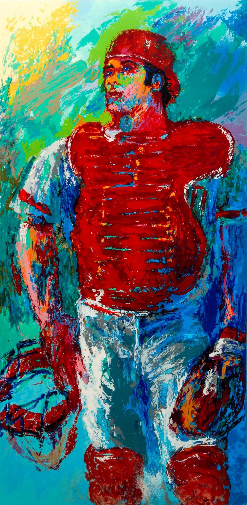 Leroy Neiman - Johnny Bench The Catcher: Artist: Leroy Neiman Title: Johnny Bench The Catcher Year: 1989 Dimensions: 38 1/2in. by 18 3/4in. Edition: Numbered from the Rare Limited Edition Publisher: Knoldler Publishing Medium: Serigraph in