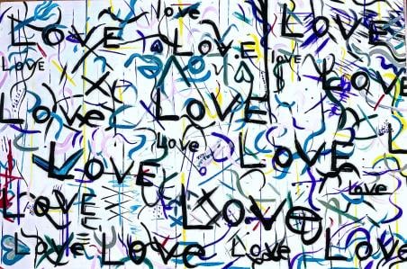 Matthew Steinberg - Love All Over II: Artist: Matthew Steinberg Title: Love All Over II Year: 2023 Dimensions: 36in. by 24in. Edition: Hand painted One-of-a-kind Piece Suite: Hopeless Romantics Medium: Original Hand painted Acrylic on