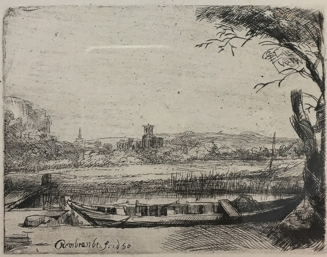 Rembrandt van Rijn (after) - Canal with a Large Boat and Bridge: Artist: Rembrandt van Rijn (after) Title: Canal with a Large Boat and Bridge Year: c. 1880 Dimensions: 8.5in. by 11in. Edition: From the rare limited edition of 500