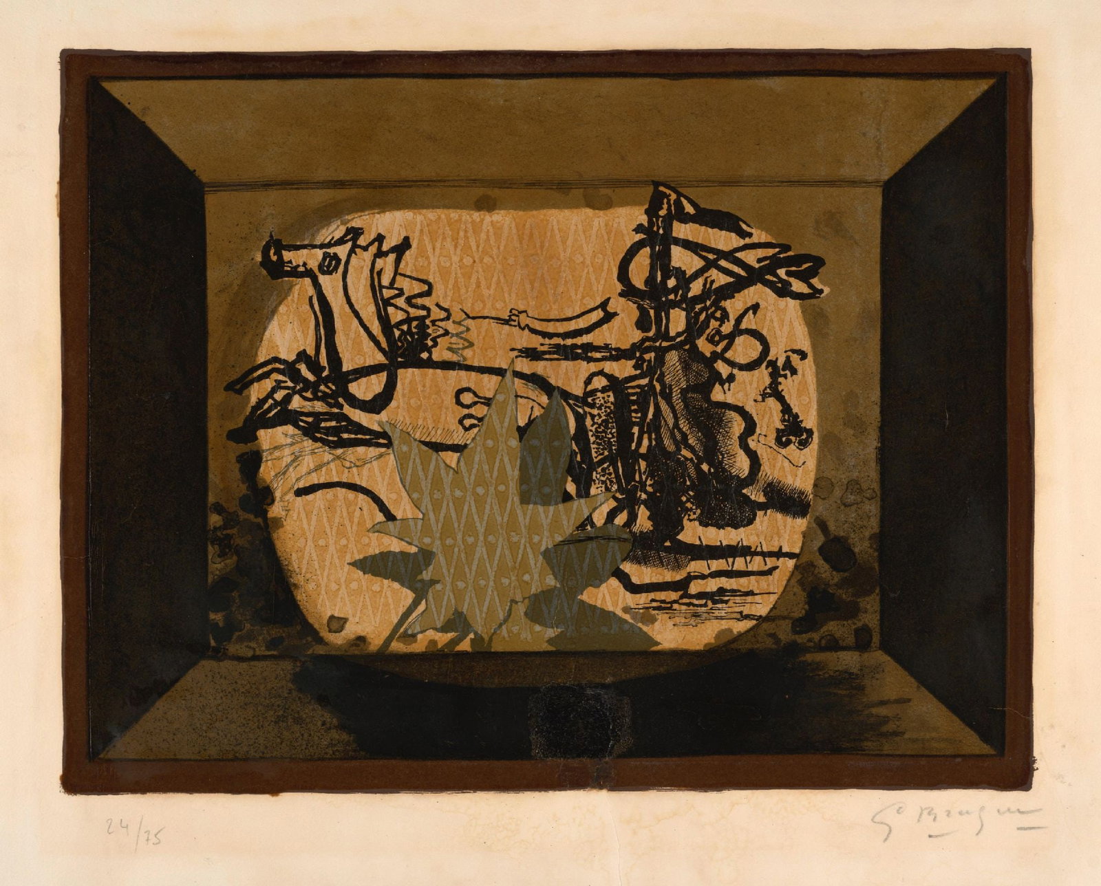 Georges Braque - Le Char III (Char Verni): Artist: Georges Braque Title: Le Char III (Char Verni) Year: 1955 Dimensions: 17 3/4 x 21 in. Edition: 24 from the limited edition of 75 Publisher: Maeght, Paris Medium: Lithograph in colors with