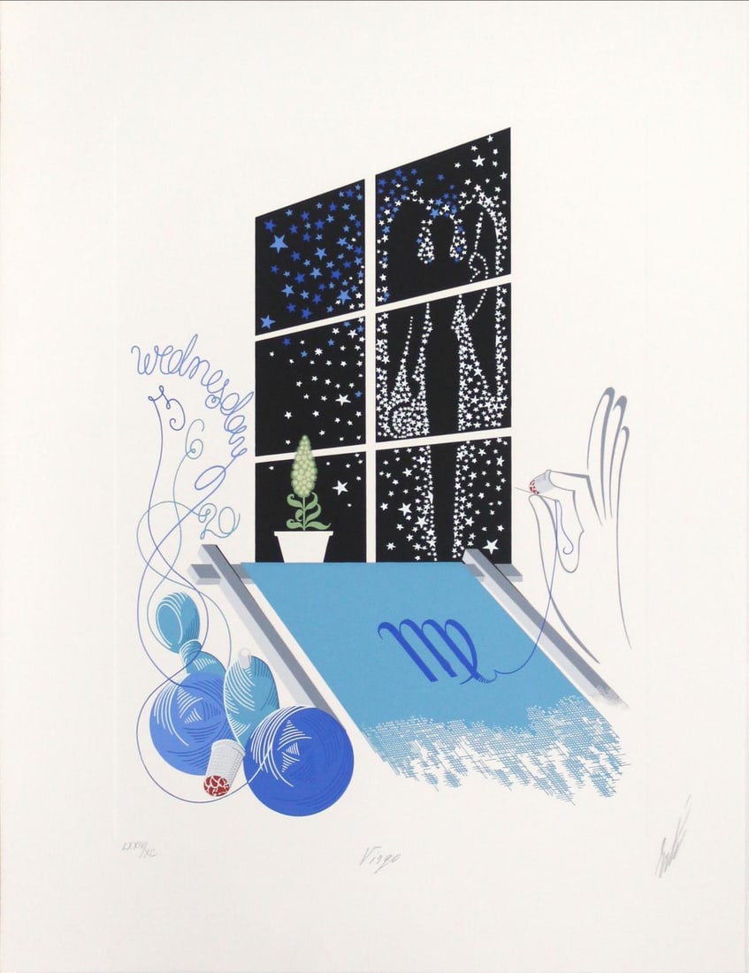 Erte - Virgo: Artist: Erte Title: Virgo Year: 1982 Dimensions: 25.5in. by 20in. Edition: From the rare limited edition Publisher: Chromacomp Inc Suite: The Zodiac Medium: Serigraph on paper Condition: Excellent