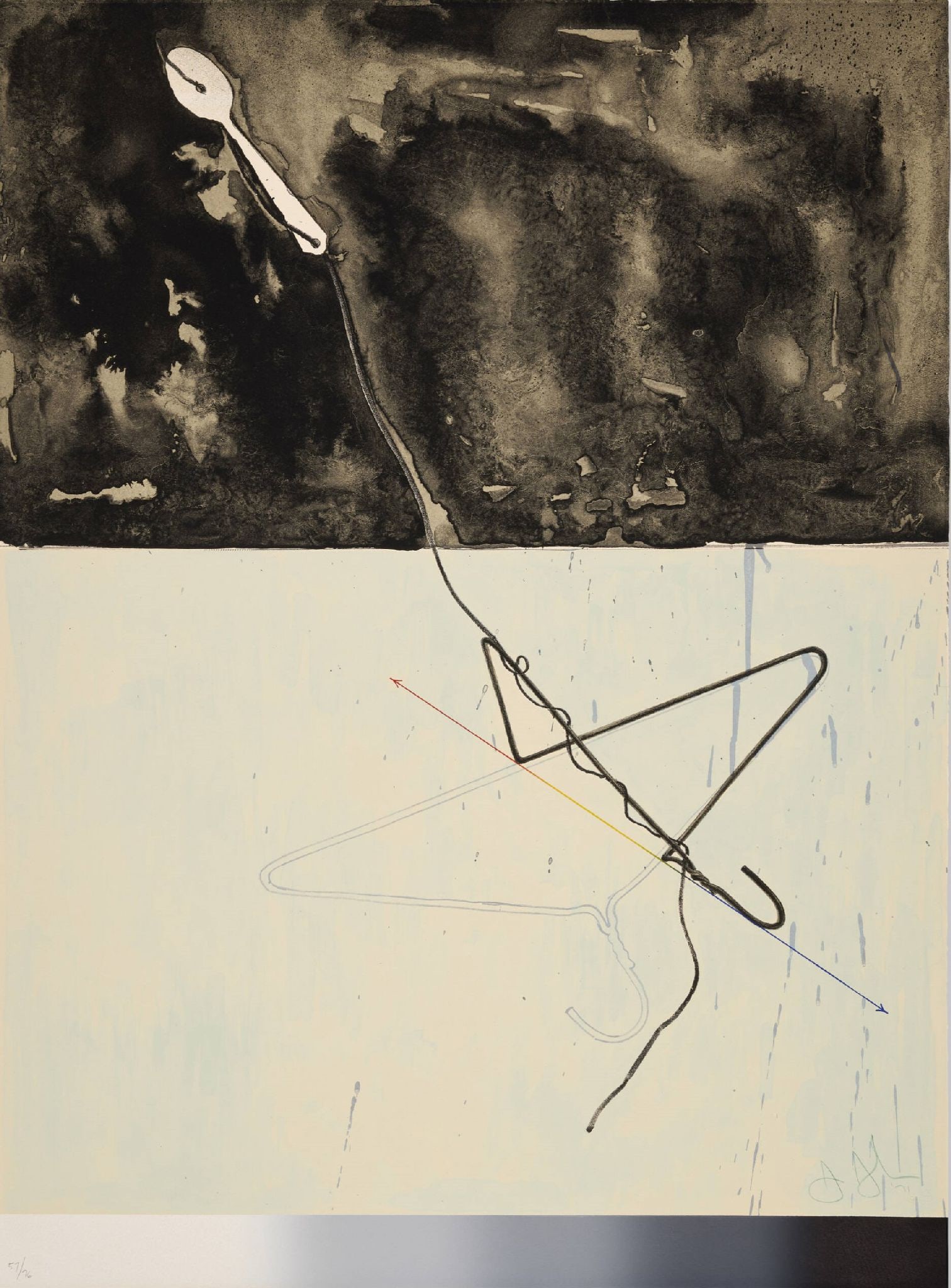 Jasper Johns - Coathanger and Spoon: Artist: Jasper Johns Title: Coathanger and Spoon Year: 1971 Dimensions: 34 x 25 1/4 in. Edition: 57 from the limited edition of 76 Publisher: Gemini G.E.L, Los Angeles Suite: Fragment - According to