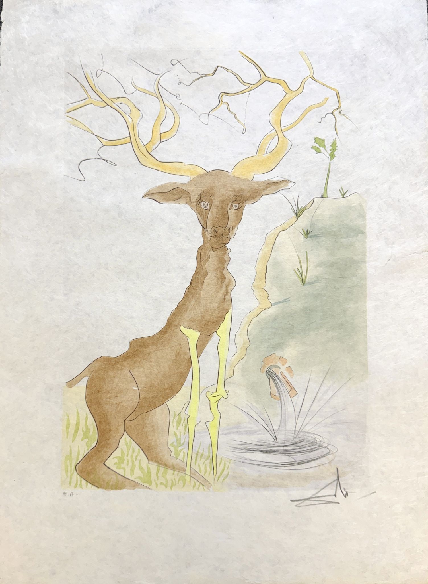 Salvador Dali - Le Cerf se Voyant dans I'Eau: Artist: Salvador Dali Title: Le Cerf se Voyant dans I'Eau Year: 1974 Dimensions: 23 x 31 in. Edition: Numbered ""EA"" for épreuve d'artiste. (Artist Proof) lower left margin Publisher: Les Maitres