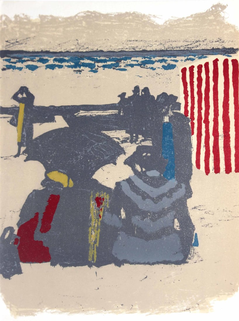 Maurice Brianchon - Saint-Jean-de-Luz : la plage: Artist: Maurice Brianchon Title: Saint-Jean-de-Luz : la plage Year: 1964 Dimensions: 7.5in. by 10in. Edition: From the rare limited edition Publisher: Fernand Mourlot and Jean Adhemar Paris Suite: