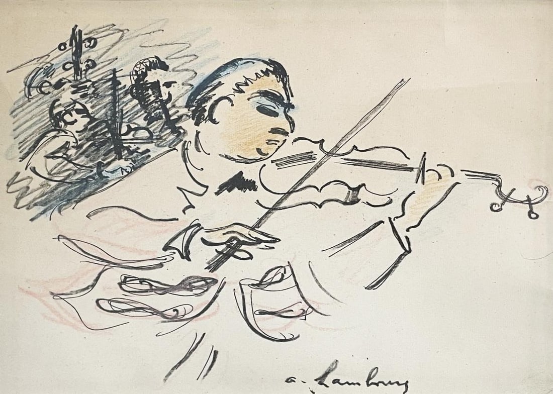 Andre Hambourg - Musicians: Artist: Andre Hambourg Title: Musicians Dimensions: 7in. by 5 1/2in. Edition: A rare unique one of a kind work of art Medium: Original Crayon and ink on paper Condition: Excellent Signature Details: