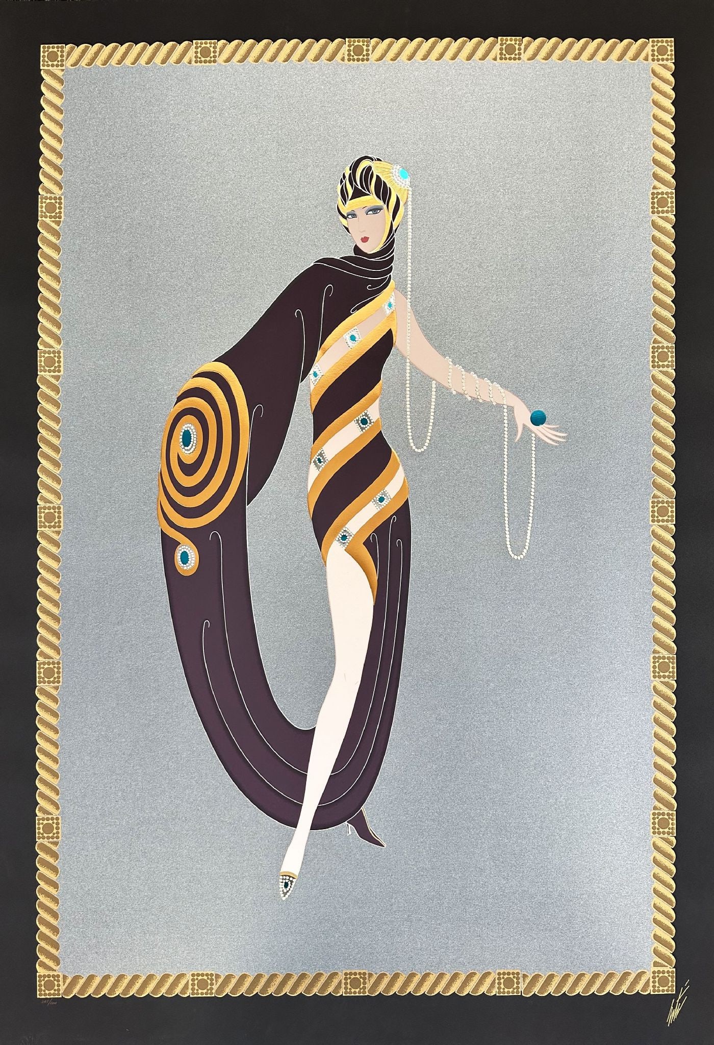 Erte - Pearls and Emeralds: Artist: Erte Title: Pearls and Emeralds Year: 1990 Dimensions: 42 3/8 x 29 3/4 in. Edition: 270 from the limited edition of 300 Publisher: Chalk & Vermilion Fin