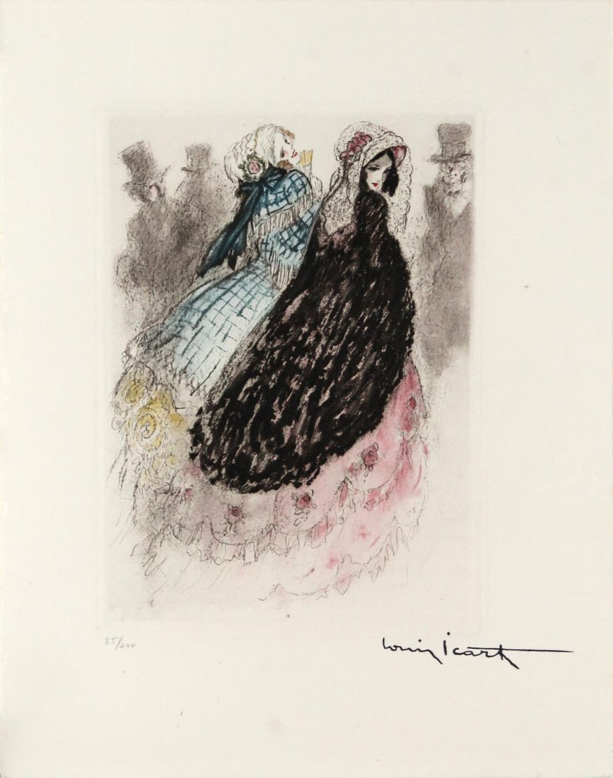 Louis Icart - On the Avenue: Artist: Louis Icart Title: On the Avenue Year: 1938 Dimensions: 11in. by 8.5in. Edition: From the rare limited edition of 200 Publisher: Georges Guillot Editeur; Paris Suite: La Dame aux Camelias