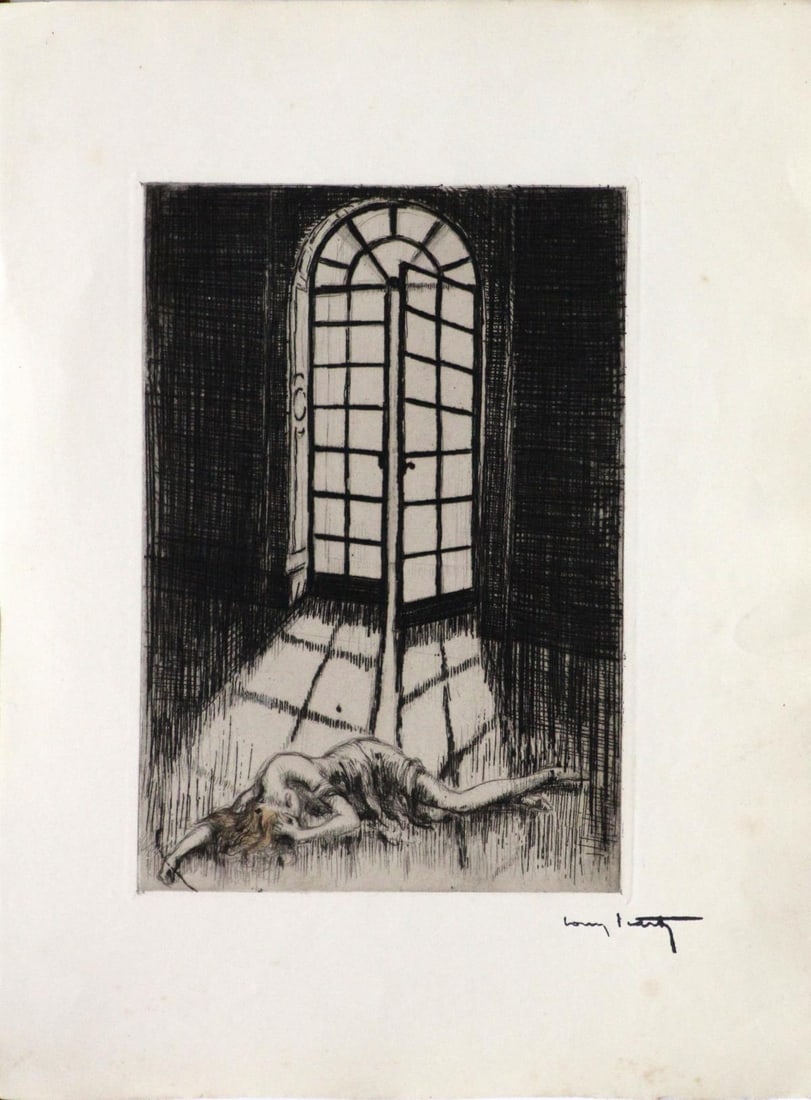 Louis Icart - Foot Fancier: Artist: Louis Icart Title: Foot Fancier Year: 1946 Dimensions: 11in. by 8.5in. Edition: From the rare limited edition of 125 Publisher: Claude Prosper de Crebillon Suite: La Nuit et le Moment Medium: