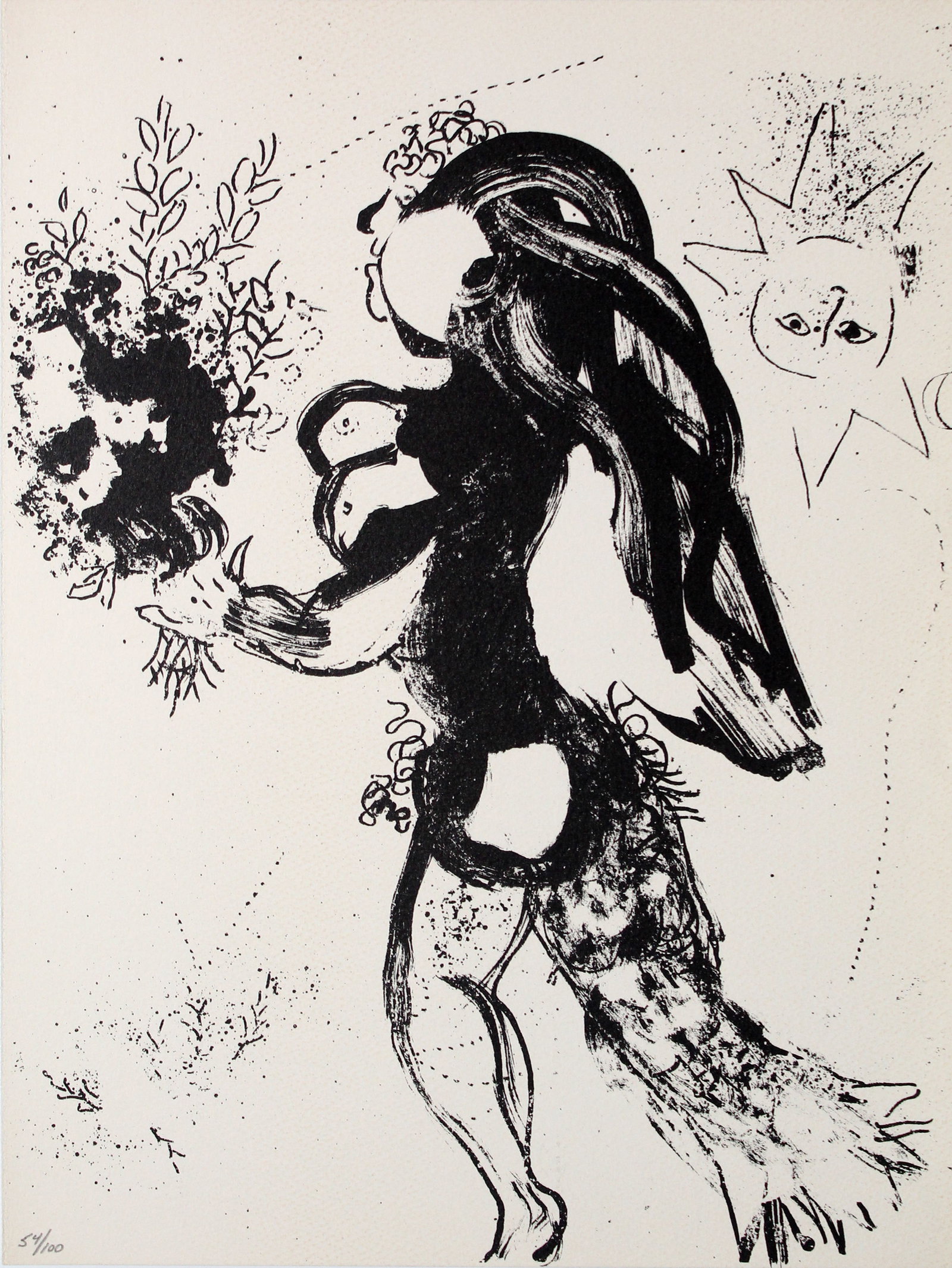 Marc Chagall - The Offering: Artist: Marc Chagall Title: The Offering Year: 1960 Dimensions: 12 1/2 x 9 1/2 in. Edition: 3 from the limited edition of 100 Publisher: Andre Sauret, Monte Carlo Suite: The Lithographs of Chagall,