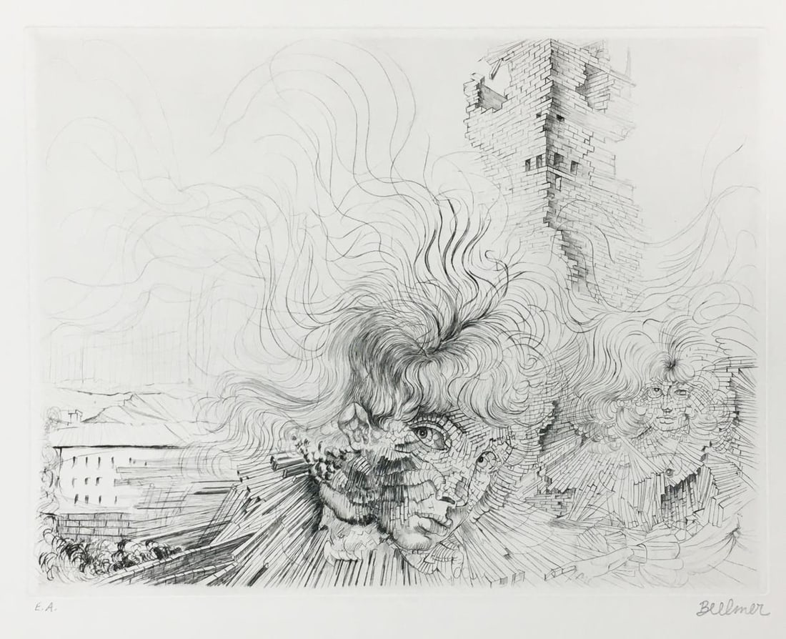 Hans Bellmer - Les Milles en Feu: Artist: Hans Bellmer Title: Les Milles en Feu Year: 1968 Dimensions: 19 3/4in. by 26in. Edition: From the Rare Limited Edition Medium: Original Etching on Paper Condition: Excellent Signature