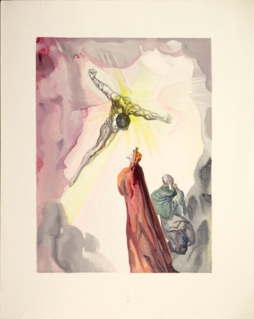 Salvador Dali - Christ's Apparition: Artist: Salvador Dali Title: Christ's Apparition Year: 1964 Dimensions: 13in. by 10.25in. Edition: One-of-a-kind unique work of art Publisher: Les Heures Claires Suite: The Divine Comedy Medium:
