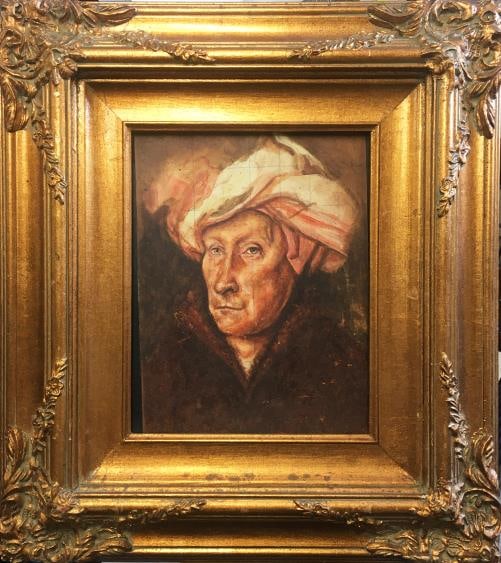 In the Style of Jan Van Eyck - Man with a Red Turban: Artist: In the Style of Jan Van Eyck Title: Man with a Red Turban Dimensions: 10in. by 8in. Edition: Unique One of a Kind Artwork Medium: Original Oil on Masonite Condition: Excellent Comes with