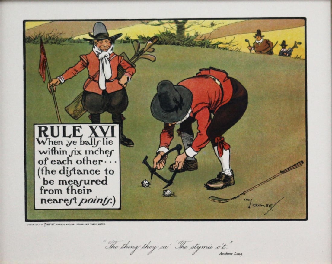 Chas Crombie - The Rules of Golf XVI: Artist: Chas Crombie Title: The Rules of Golf XVI Year: c. 1905 Publisher: Perrier Dimensions: 10in. by 12in. Edition: From the rare limited edition Medium: Original lithograph on paper Condition: