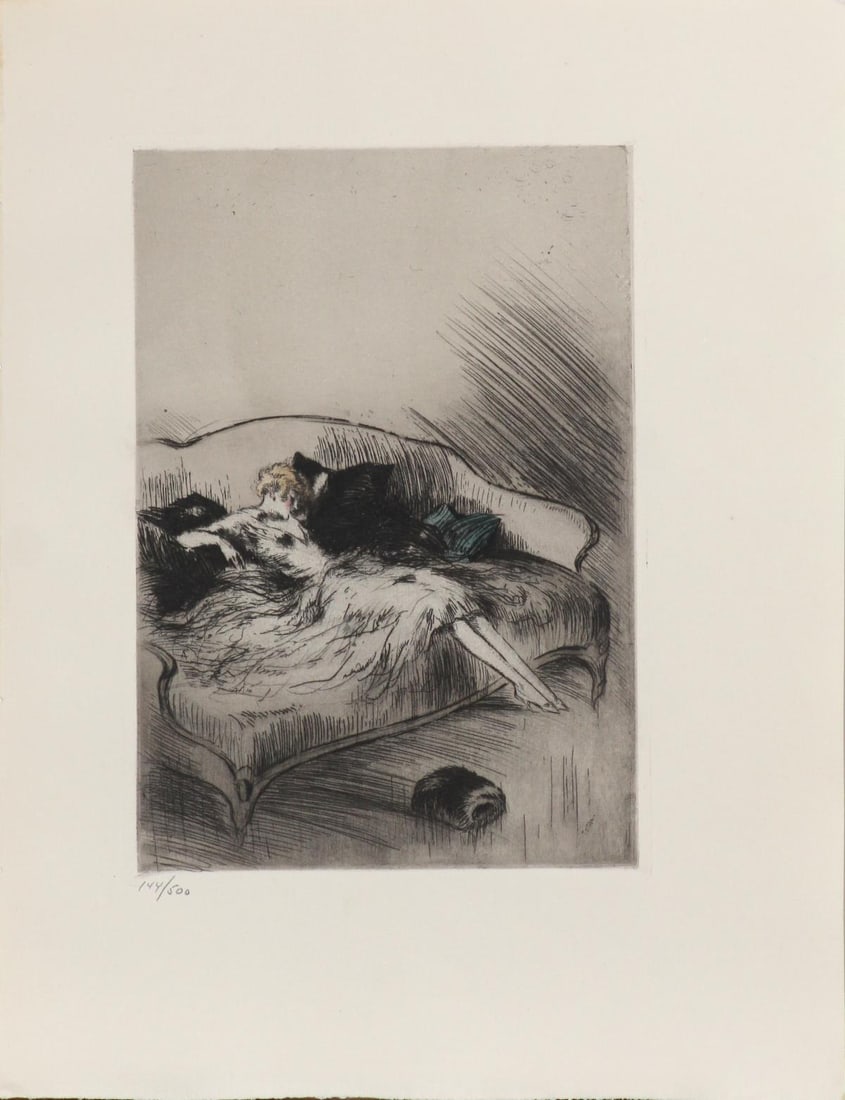 Louis Icart - On the Divan from "L'ingenue Libertine": Artist: Louis Icart Title: On the Divan from "L'ingenue Libertine" Year: 1926 Dimensions: 9.75in. by 12.75in. Edition: From the rare limited edition of 500 Suite: L'ingenue