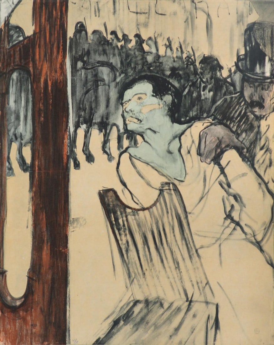 Henri Toulouse-Lautrec (After) - Au Pied de L'Echafuad: Artist: Henri Toulouse-Lautrec (After) Title: Au Pied de L'Echafuad Year: 1930 Dimensions: 15 1/2in. by 12 1/2in. Edition: V from the rare limited edition of X Publisher: Chez Hellee et Sergent Paris