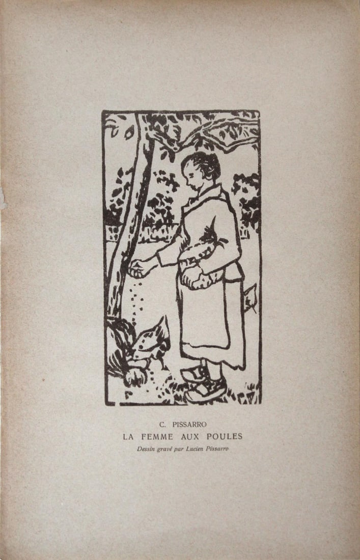 Camille Pissarro (after) - La Femme Aux Poules: Artist: Camille Pissarro (after) Title: La Femme Aux Poules Year: 1919 Dimensions: 5 1/8in. by 2 3/4in. Edition: From the rare limited edition Medium: Original woodblock on paper Condition: Excellent