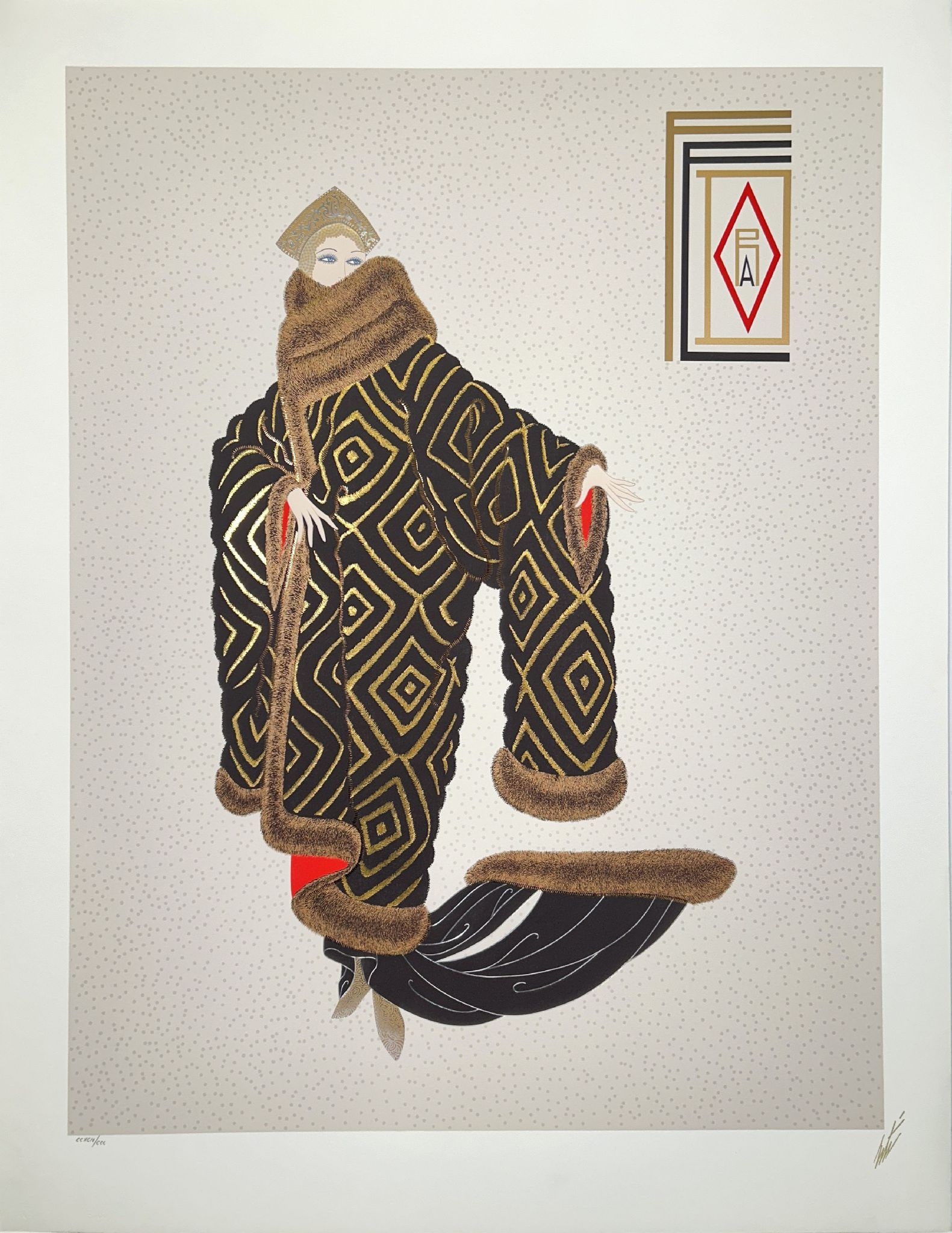 Erte - Fedora Fur: Artist: Erte Title: Fedora Fur Year: 1990 Dimensions: 39 1/2 x 30 1/2 in. Edition: CCXCVIII from the limited Roman Numeral edition of CCC, aside from the edition of 300 Publisher: Chalk & Vermilion