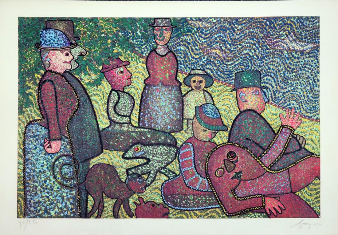 Enrico Baj - D apres la Grande Jatte: Artist: Enrico Baj Title: D apres la Grande Jatte Year: 1973 Dimensions: 23 3/4in. by 29 1/2in. Edition: From the rare limited edition of 250 Medium: Original Polymaterial Screen Printing on Paper