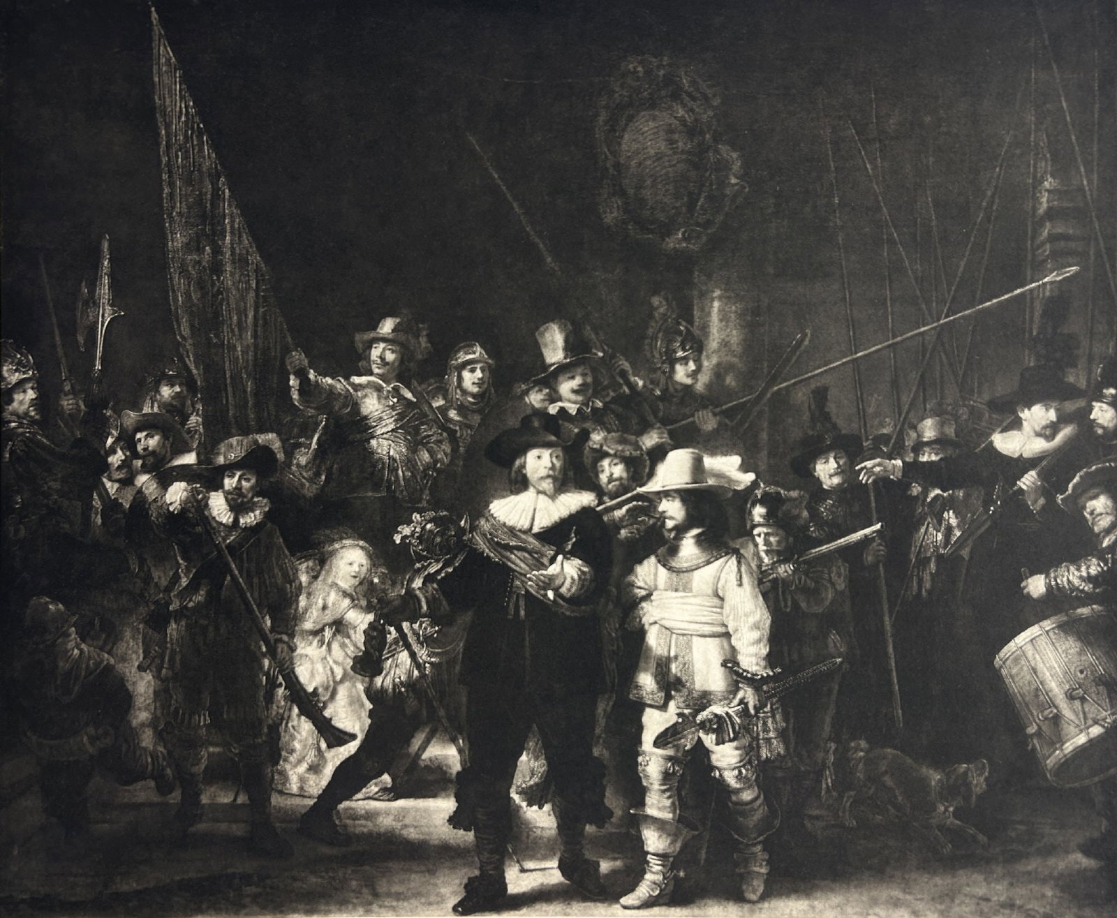 Rembrandt van Rijn (After) - The Night Watch (Militia Company of District II under the Command of: Artist: Rembrandt van Rijn (After) Title: The Night Watch (Militia Company of District II under the Command of Captain Frans Banninck Cocq) Year: 1898 Dimensions: 26 7/8 x 20 7/8 in. Edition: from