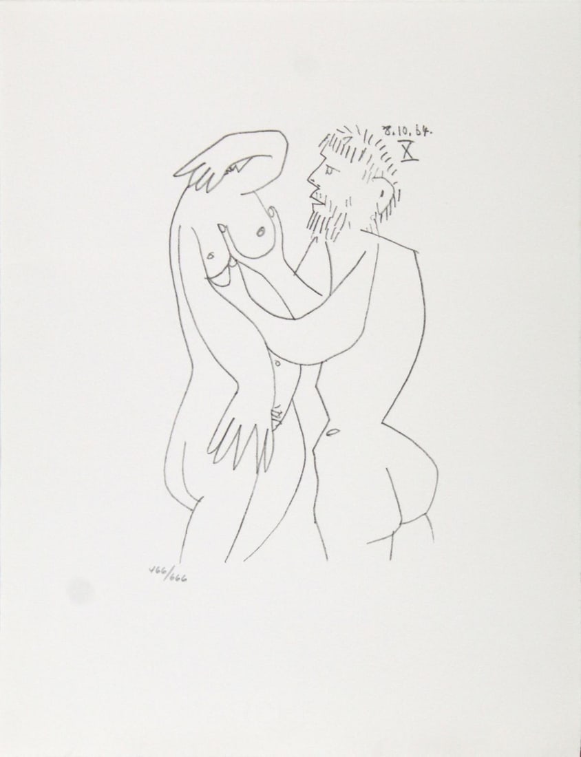 Pablo Picasso (After)- Untitled (8.10.64 X): Artist: Pablo Picasso (After) Title: Untitled (8.10.64 X) Year: 1970 Dimensions: 13in. by 10in. Edition: From the rare limited edition of 666 Publisher: Harry N