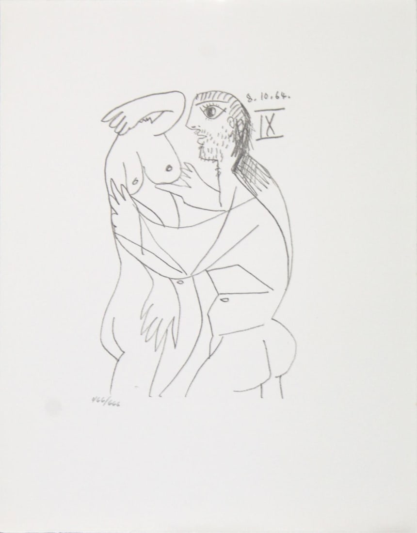 Pablo Picasso (After)- Untitled (8.10.64 IX): Artist: Pablo Picasso (After) Title: Untitled (8.10.64 IX) Year: 1970 Dimensions: 13in. by 10in. Edition: From the rare limited edition of 666 Publisher: Harry