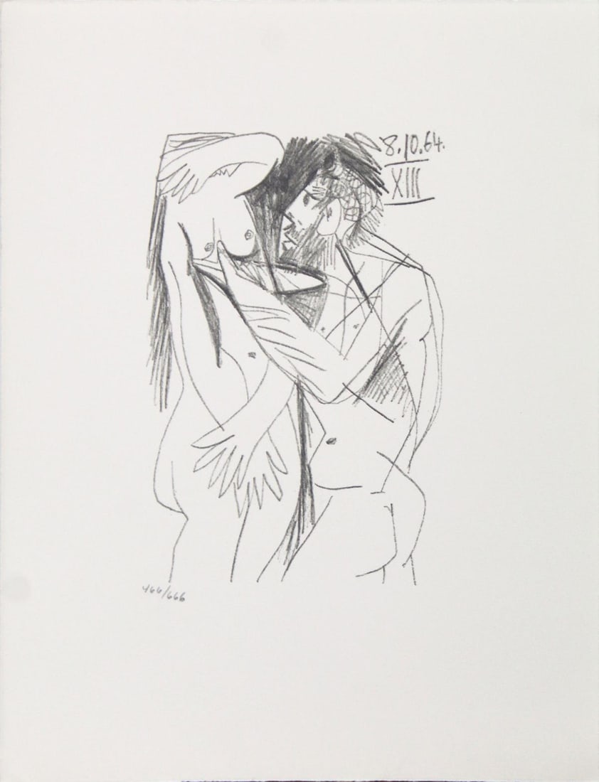 Pablo Picasso (After)- Untitled (8.10.64 XIII): Artist: Pablo Picasso (After) Title: Untitled (8.10.64 XIII) Year: 1970 Dimensions: 13in. by 10in. Edition: From the rare limited edition of 666 Publisher: Harr