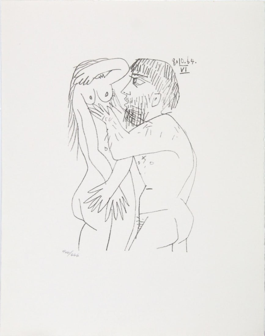 Pablo Picasso (After)- Untitled (8.10.64 VI): Artist: Pablo Picasso (After) Title: Untitled (8.10.64 VI) Year: 1970 Dimensions: 13in. by 10in. Edition: From the rare limited edition of 666 Publisher: Harry