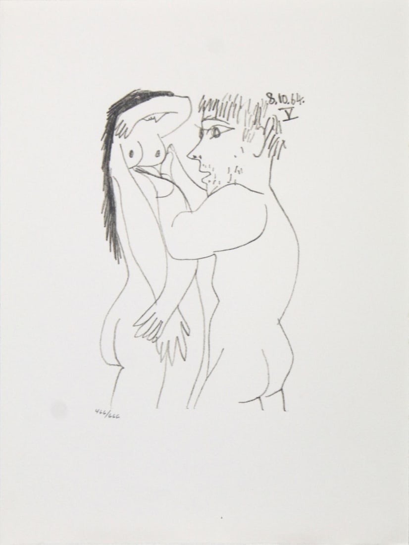 Pablo Picasso (After)- Untitled (8.10.64 V): Artist: Pablo Picasso (After) Title: Untitled (8.10.64 V) Year: 1970 Dimensions: 13in. by 10in. Edition: From the rare limited edition of 666 Publisher: Harry N