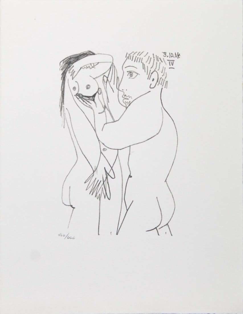 Pablo Picasso (After)- Untitled (8.10.64 IV): Artist: Pablo Picasso (After) Title: Untitled (8.10.64 IV) Year: 1970 Dimensions: 13in. by 10in. Edition: From the rare limited edition of 666 Publisher: Harry