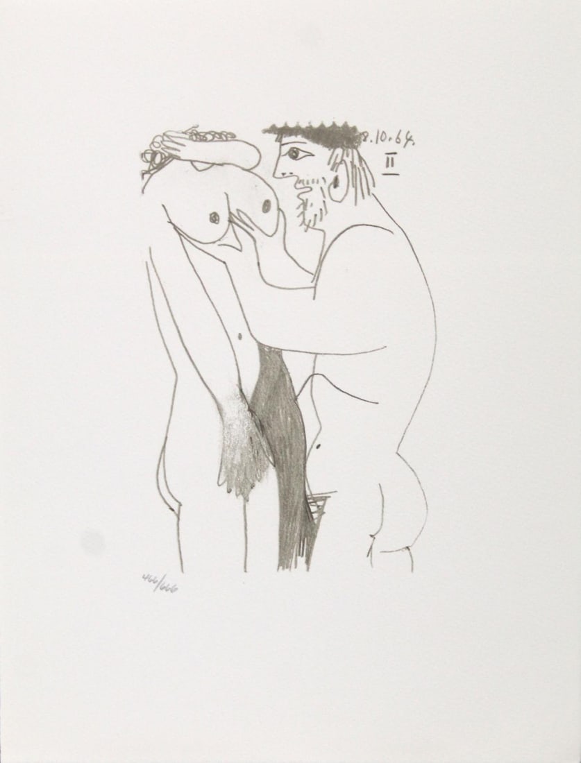 Pablo Picasso (After)- Untitled (8.10.64 II): Artist: Pablo Picasso (After) Title: Untitled (8.10.64 II) Year: 1970 Dimensions: 13in. by 10in. Edition: From the rare limited edition of 666 Publisher: Harry