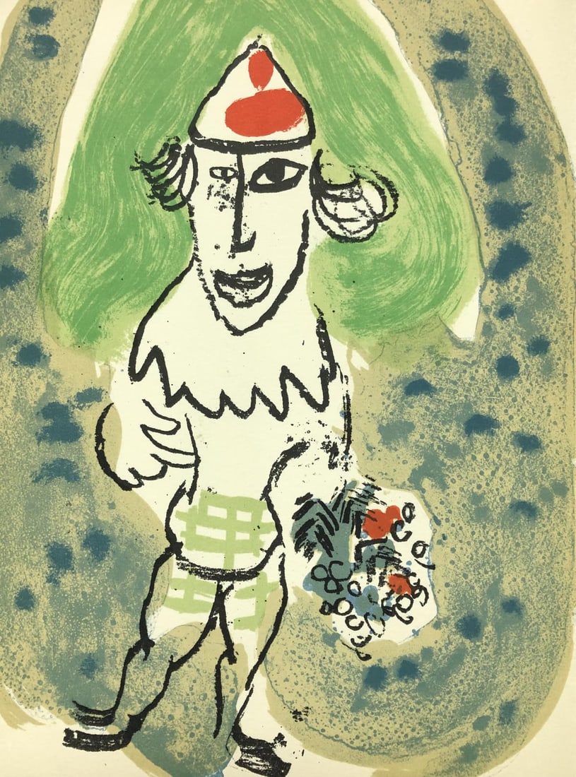 Marc Chagall - The Clown: Artist: Marc Chagall Title: The Clown Year: 1966 Dimensions: 10in. by 7 1/2in. Edition: From the rare limited edition of 1500 Publisher: Maeght Paris and Redfern Gallery London Medium: Original
