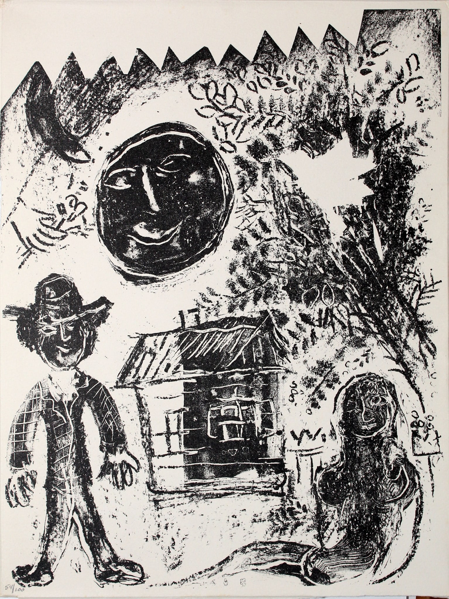 Marc Chagall - La Lune Noire: Artist: Marc Chagall Title: La Lune Noire Year: 1960 Dimensions: 12 1/2 x 9 1/2 in. Edition: 3 from the limited edition of 100 Publisher: Andre Sauret, Monte Carlo Suite: The Lithographs of Chagall,