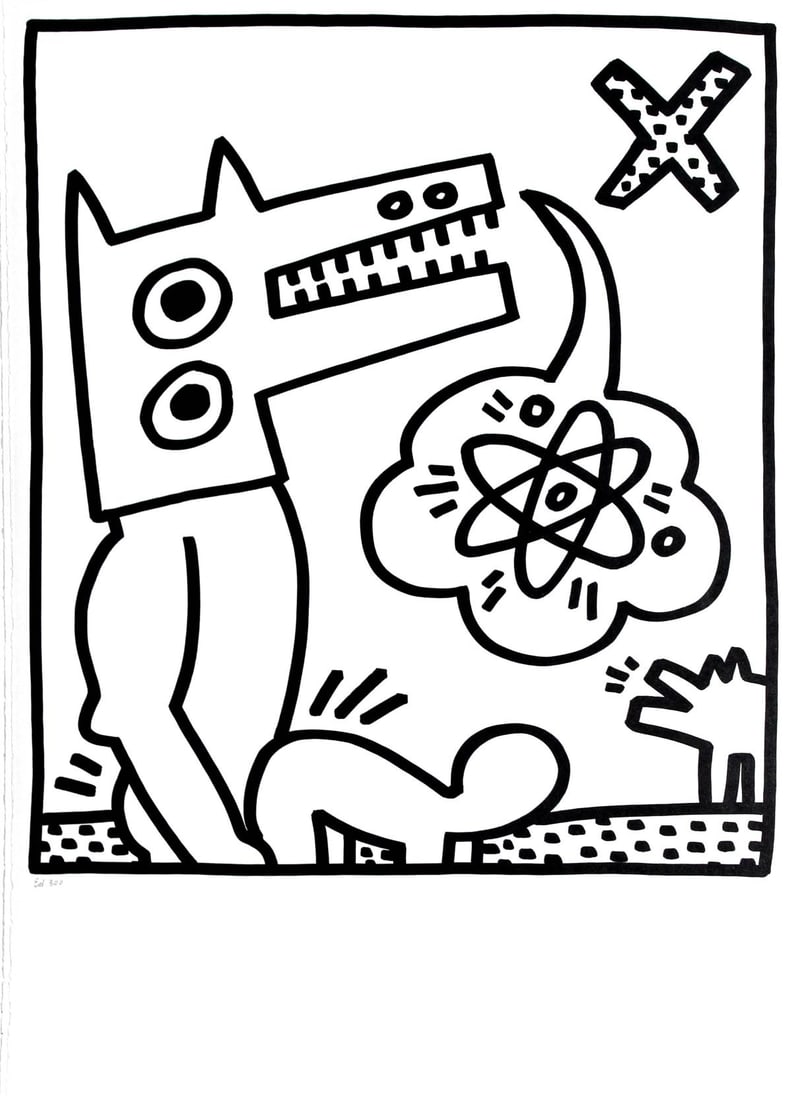 Keith Haring - Atomic Dog (from Lucio Amelio Suite): Artist: Keith Haring Title: Atomic Dog (from Lucio Amelio Suite) Year: 1983 Dimensions: 18.5in. by 13in. Edition: From the limited edition of 300 Publisher: Galerie Lucio Amelio Naples Suite: Lucio
