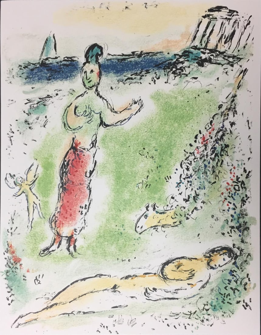 Marc Chagall - Athena Puts Odysseus to Sleep (After): Artist: Marc Chagall Title: Athena Puts Odysseus to Sleep Year: 1989 Dimensions: 11 5/8in. by 14 3/4in. Edition: From the Rare Limited Edition of 2500 Publisher: Daco-Verlag Gunter Blase Stuttgart
