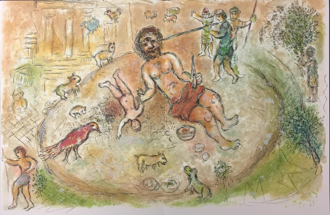 Marc Chagall - Polyphemos (After): Artist: Marc Chagall Title: Polyphemos Year: 1989 Dimensions: 22in. by 14 3/4in. Edition: From the Rare Limited Edition of 2500 Publisher: Daco-Verlag Gunter Blase Stuttgart Suite: Die Odyssee
