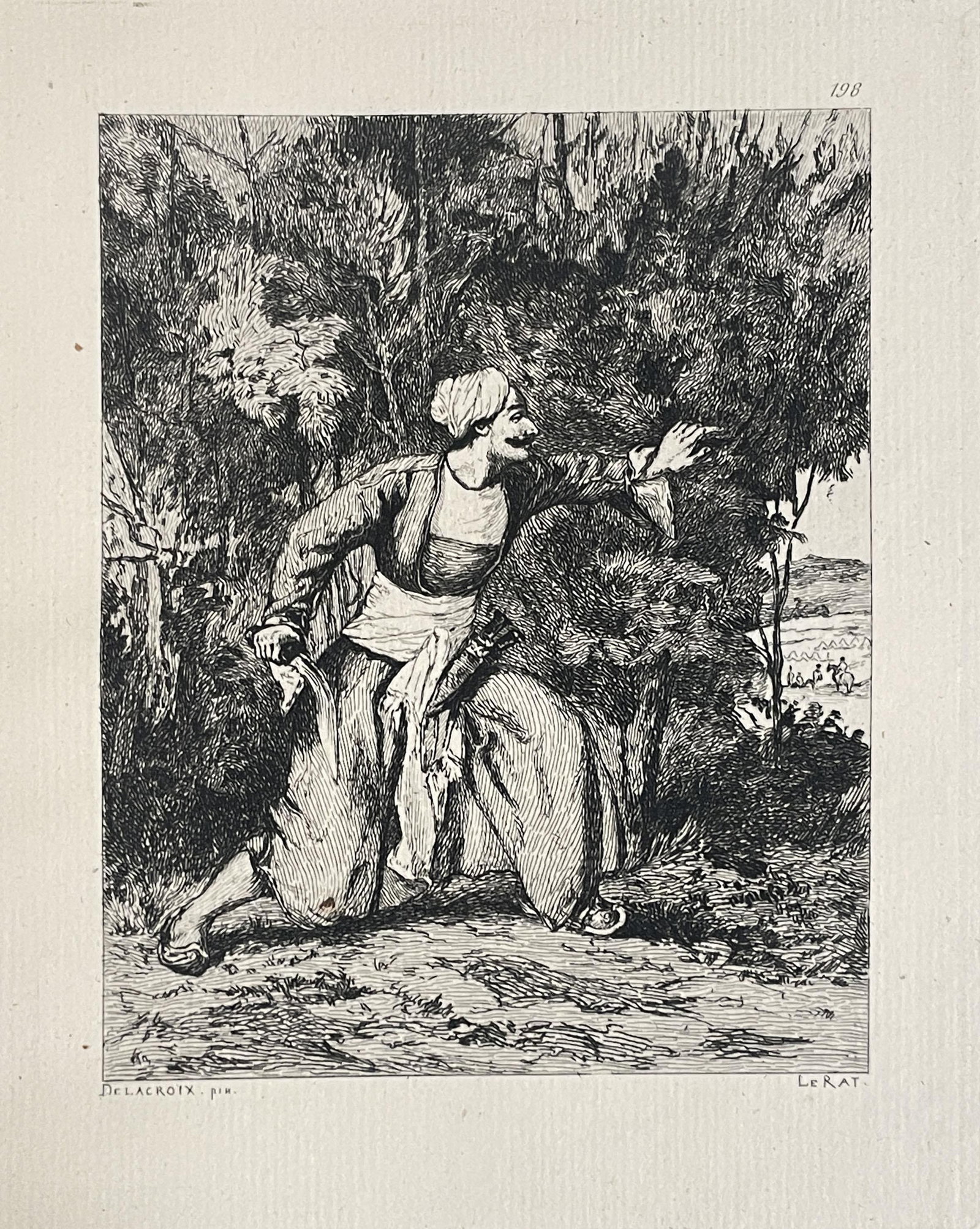 Eugene Delacroix - Un Indien En Embuscade: Artist: Eugene Delacroix Title: Un Indien En Embuscade Year: 1873 Dimensions: 11 3/4in. by 8in. Edition: From the rare limited edition Medium: Original engraving on paper Condition: Excellent Notes:
