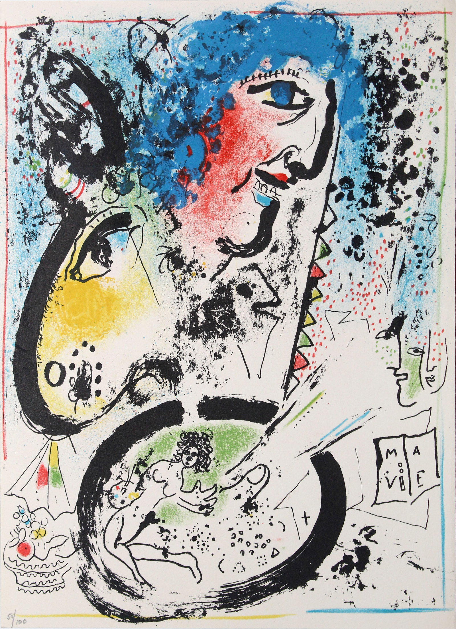 Marc Chagall - Self Portrait: Artist: Marc Chagall Title: Self Portrait Year: 1960 Dimensions: 12 1/2 x 9 1/2 in. Edition: 3 from the limited edition of 100 Publisher: Andre Sauret, Monte Carlo Suite: The Lithographs of Chagall,