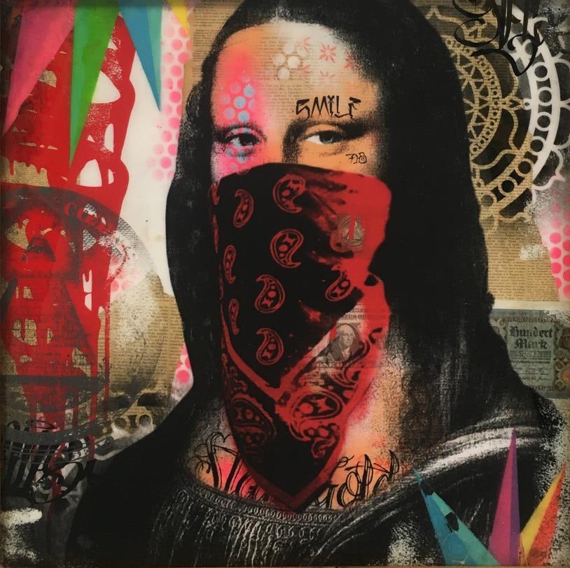 Mariano (BNS) - The Smile: Artist: Mariano (BNS) Title: The Smile Year: 2018 Dimensions: 24in. by 24in. Edition: Unique Artwork Medium: Acrylic Spray Paint and Silkscreen over Wood Finished in Resin Condition: Excellent Comes